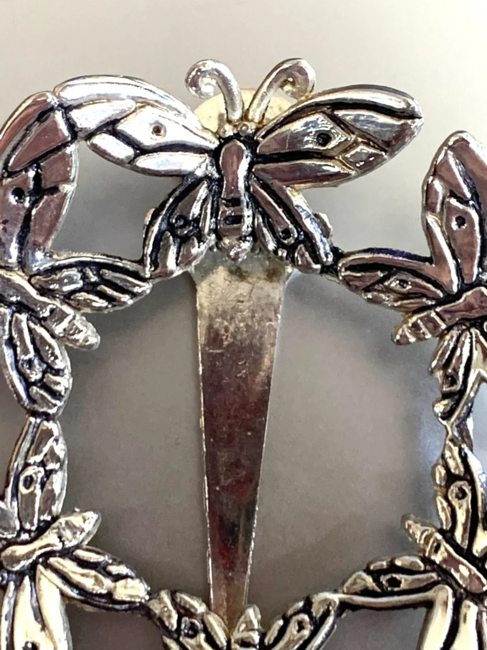 Emilia Castillo Designer Scarf Hair Clip Brooch Silver Butterfly 1997